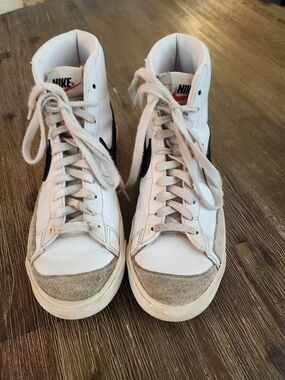Nike Women's Blazers - size 8.5 White High-Top Sneakers with Black Swoosh